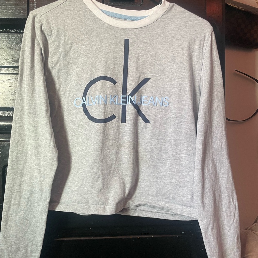Calvin Klein Light Gray Logo Long Sleeve Tee